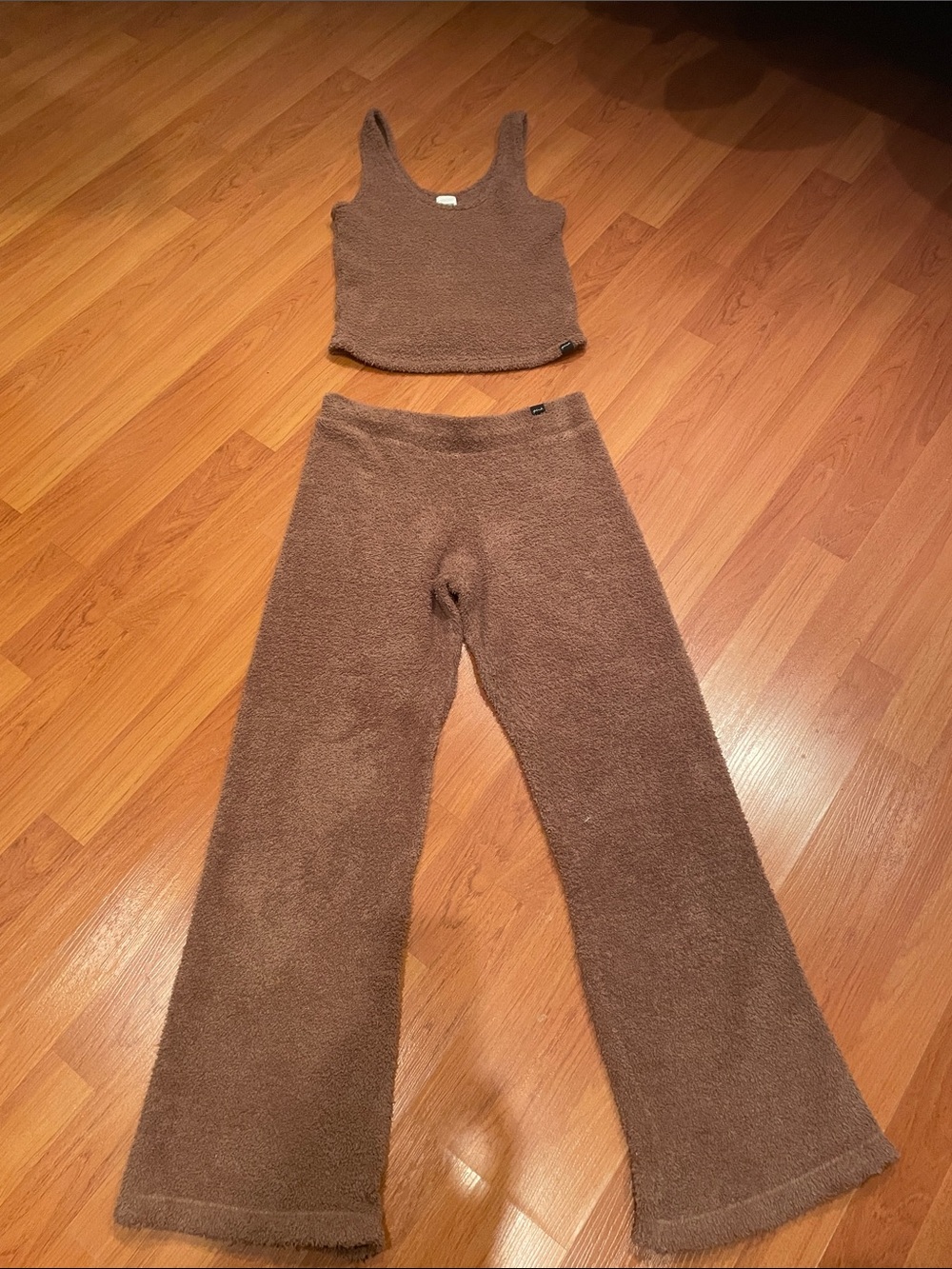 PINK brand Cozy Brown Fuzzy Knit Pants with Matching Crop Tank